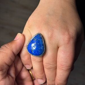 Handmade Blue Stone Ring Size Adjustable Brass Ring